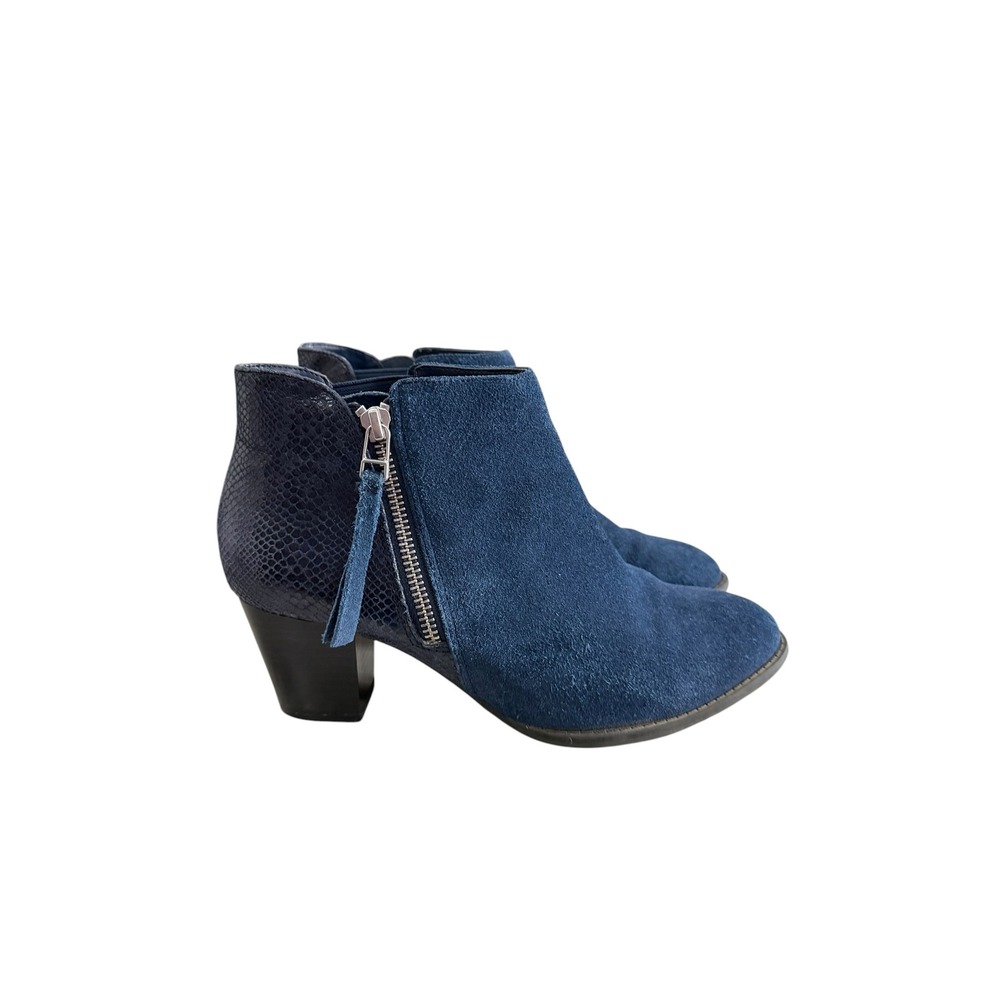 Vionic Anne Navy Blue Suede Snake Embossed Ankle Boots 7.5W TVW4837